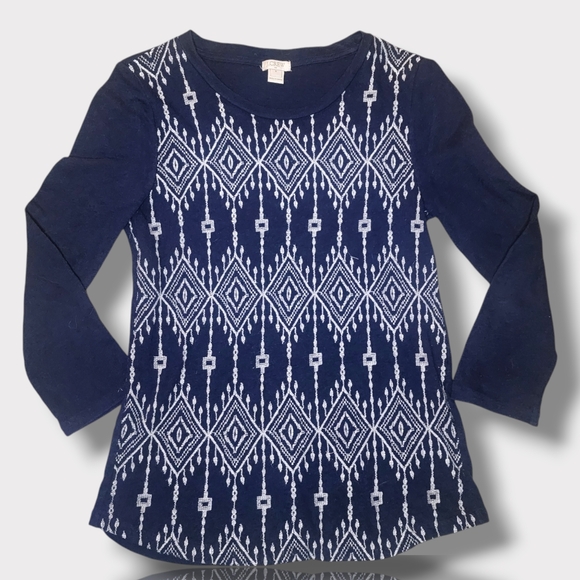 J. Crew Navy Blue Embroidered 3/4 Sleeve Sweater Top 100% Cotton Size Small - Picture 2 of 9
